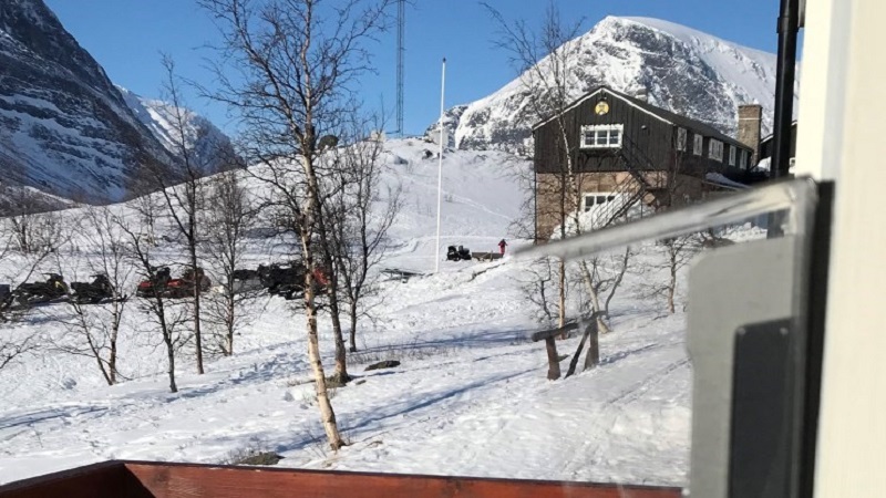 View from a window over Kebnekaise fjällstation.